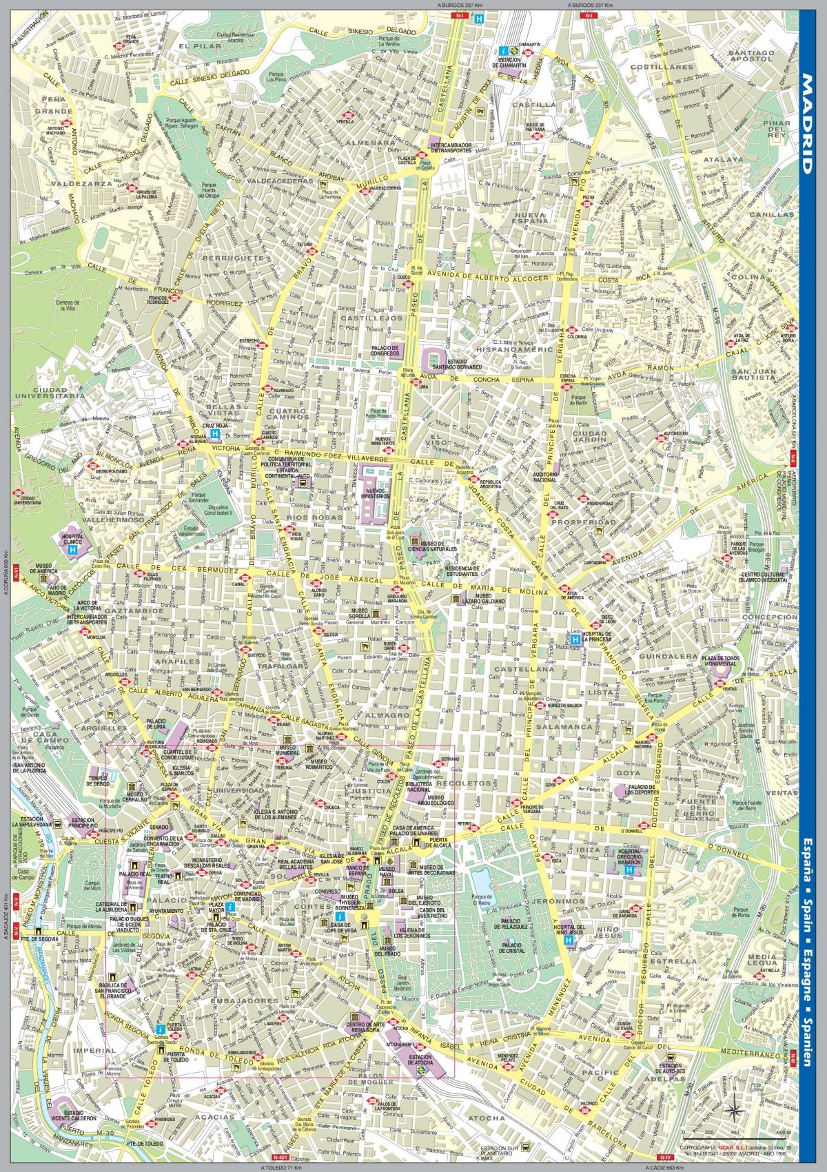 mapa ulica Madrida do centra grada 
