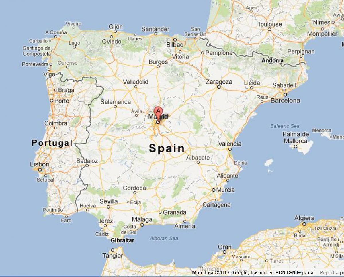 karta Španjolske pokazuje Madrid