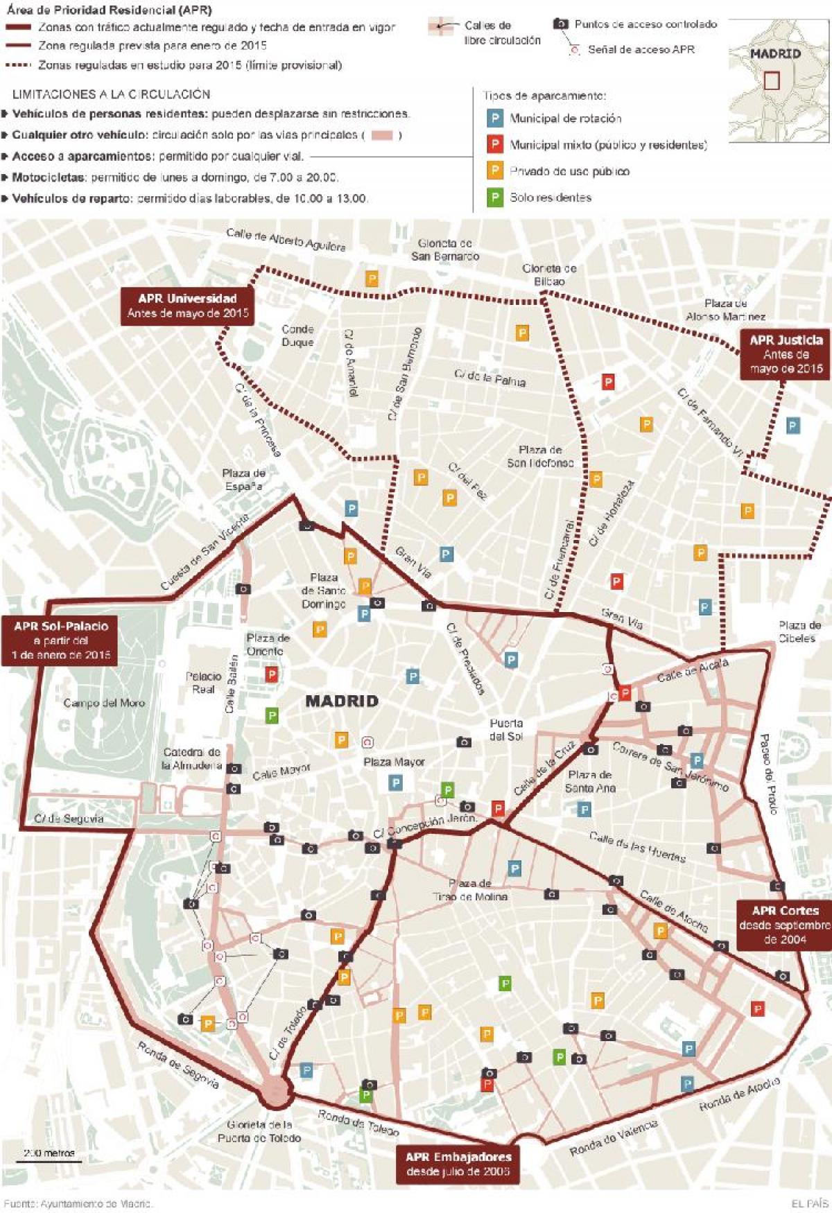 karta Madrida parkiralište